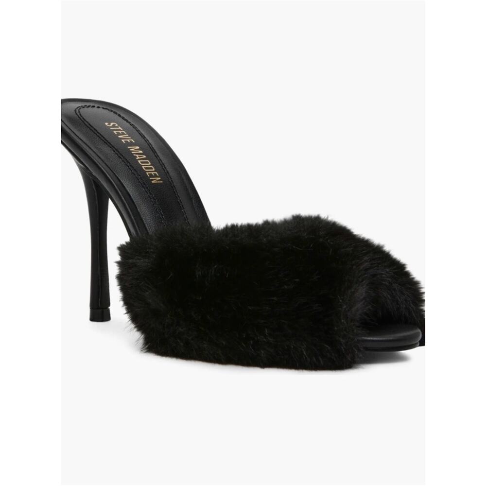 Steve Madden Priya Black Faux Fur High Heel Slide